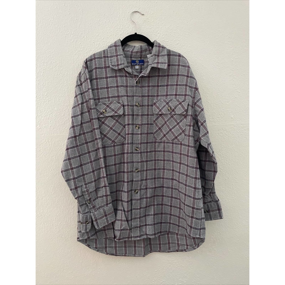 Burry Lane Button Down Flannel Shirt Mens Size XXL Red Grey Blue Plaid Heavy